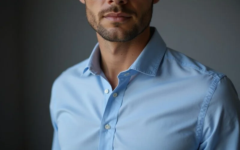 Button down collar dress shirt worn without tie