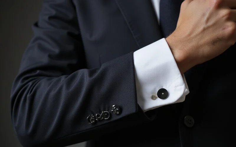 Dress shirt cuff showing proper length beyond suit jacket sleeve