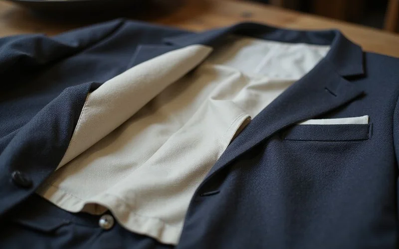 Full canvas suit construction showing chest piece and hand stitching