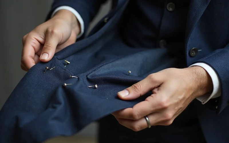 Suit jacket being taken in at side seams