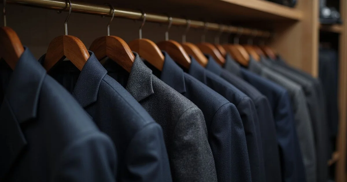 Properly stored bespoke suits on quality hangers