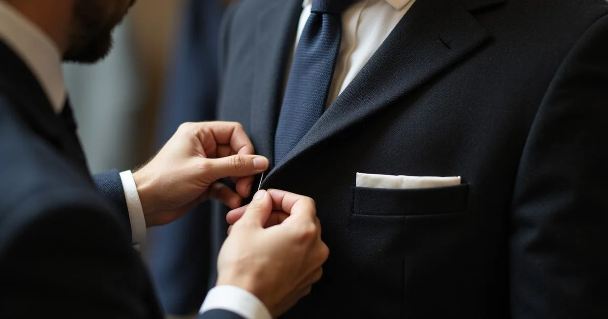 Skilled handwork on bespoke suit jacket